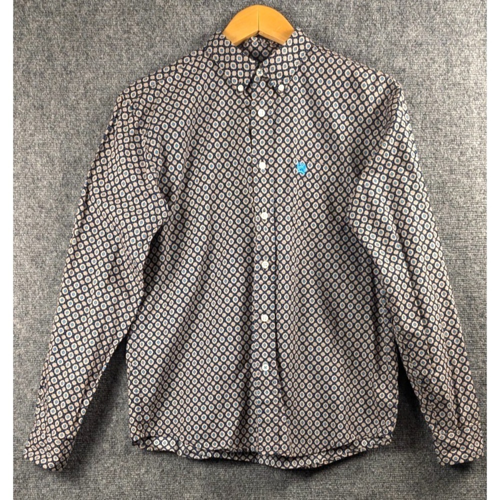 Cinch Boys Western Button Front Shirt Blue Brown Geometric Print Long Sleeve Siz